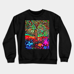 Colourful, abstract tree and vibrant flowers Crewneck Sweatshirt